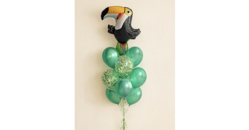 Balon tukan w zestawie z zielonymi balonami