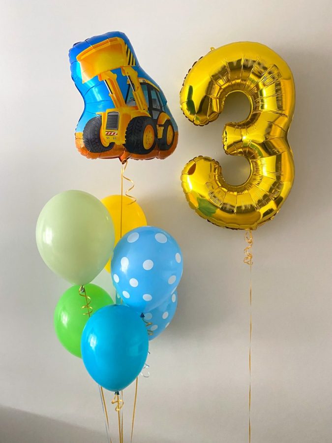 Balony urodzinowe dla chłopczyka z cyfrą & koparką