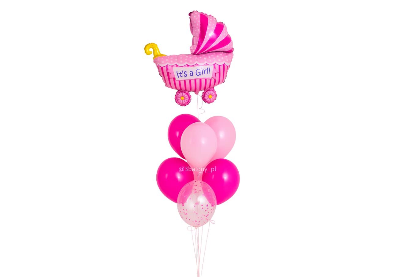 Zestaw balonowy na powitanie dziewczynki z wózkiem