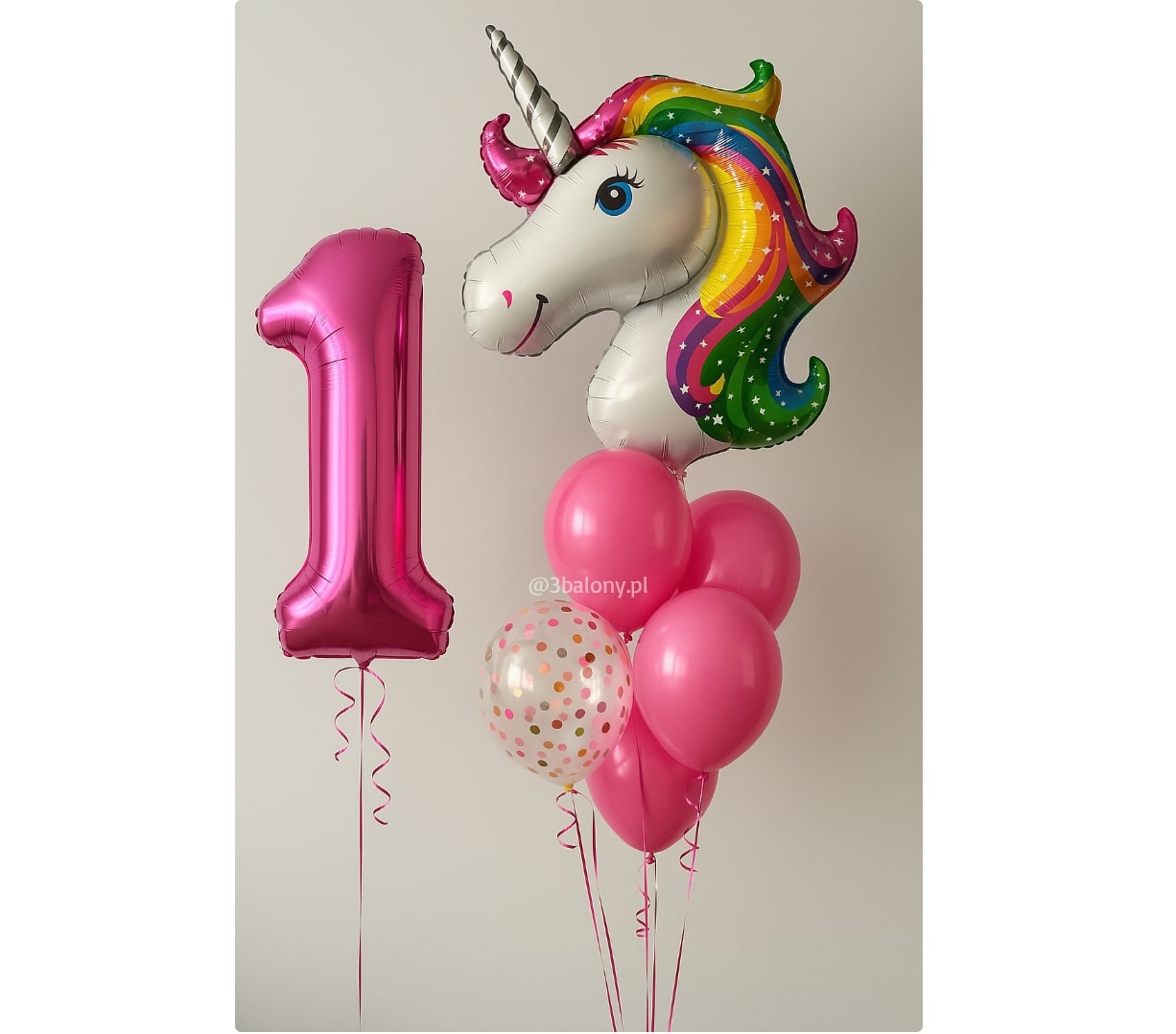 Bukiet balonowy z helem w kolorze malinowym z jednorożcem