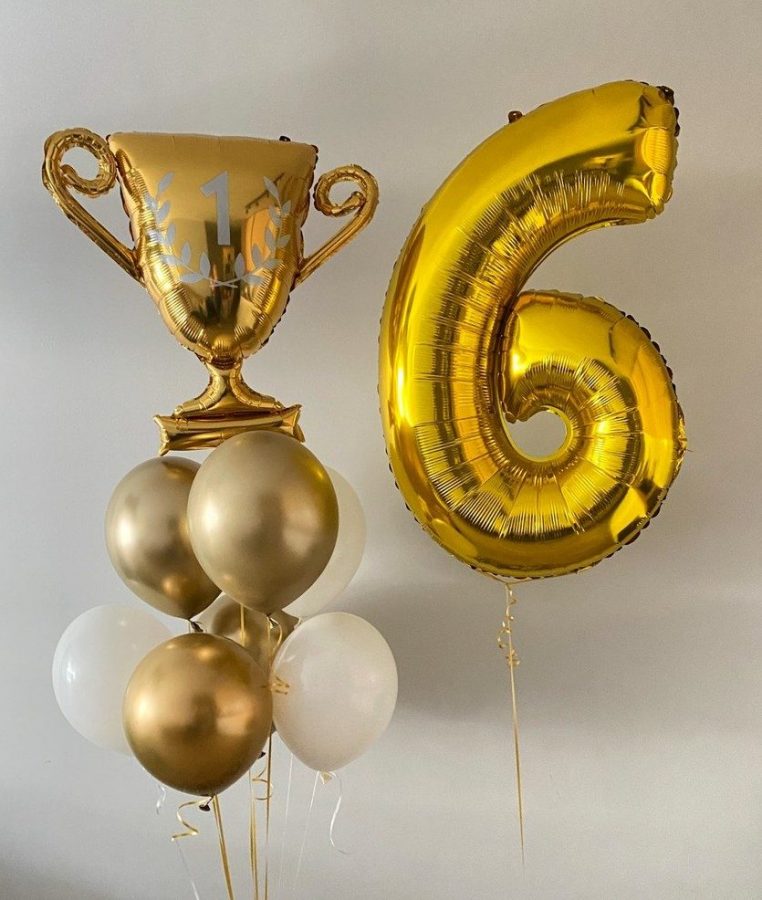 Balon foliowy puchar, cyfra oraz gumowe