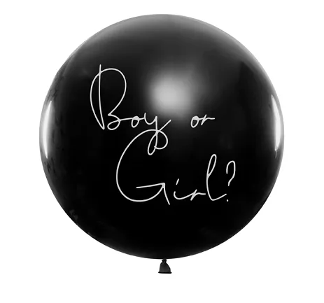 Latający Czarny balon Gender Reveal Boy or Girl z helem