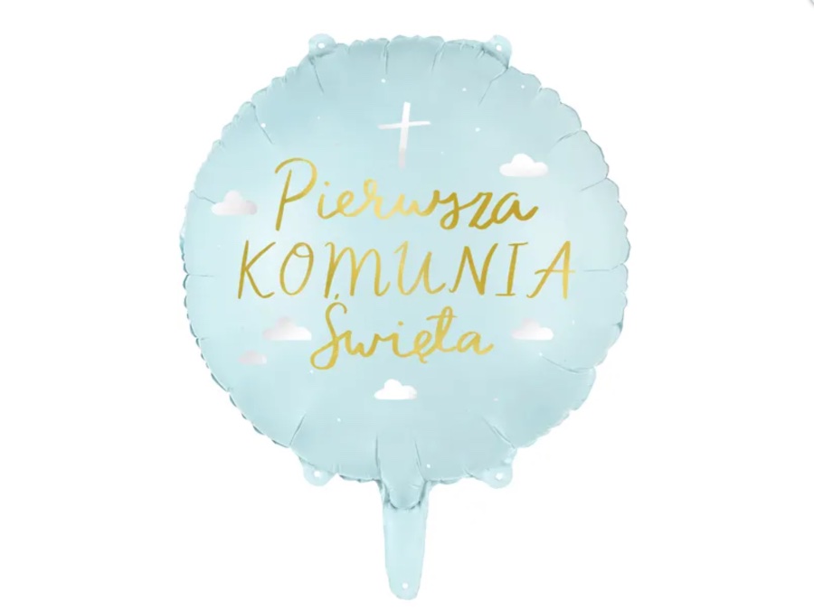 Balon foliowy z napisem Pierwsza Komunia Święta z helem
