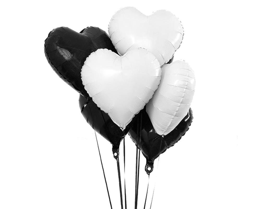 Bukiet czarne i białe balony foliowe w kształcie serca