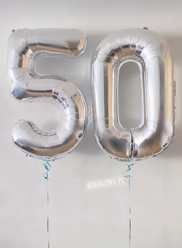 Cyfry 50 w kolorze srebrnym z helem