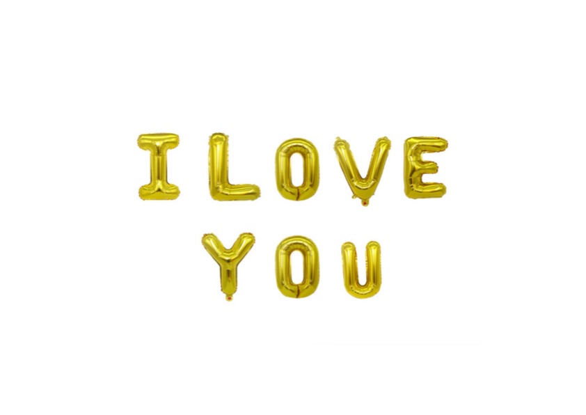 Małe balony literki I LOVE YOU w złotym kolorze
