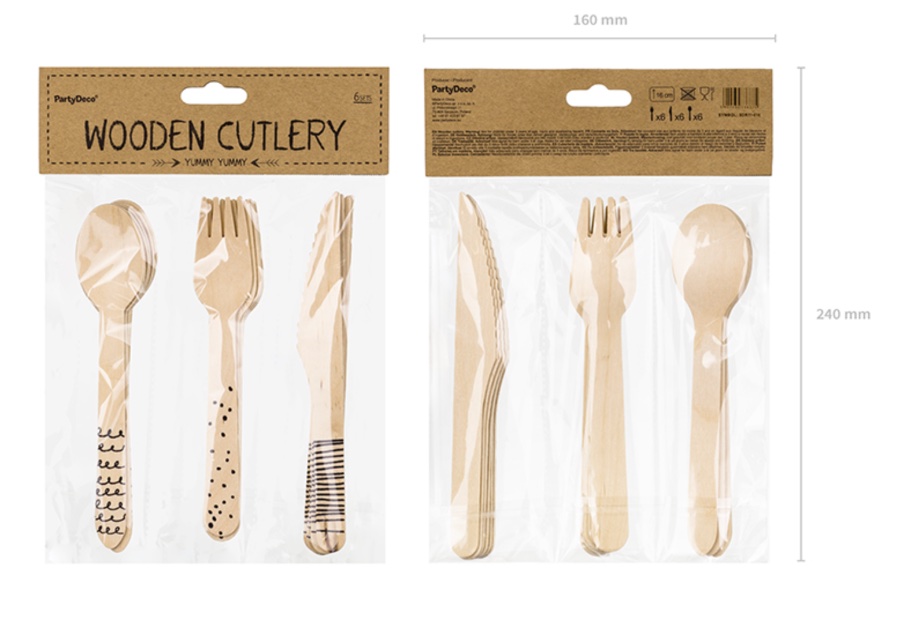 Zestaw, sztućce drewniane, 16 cm