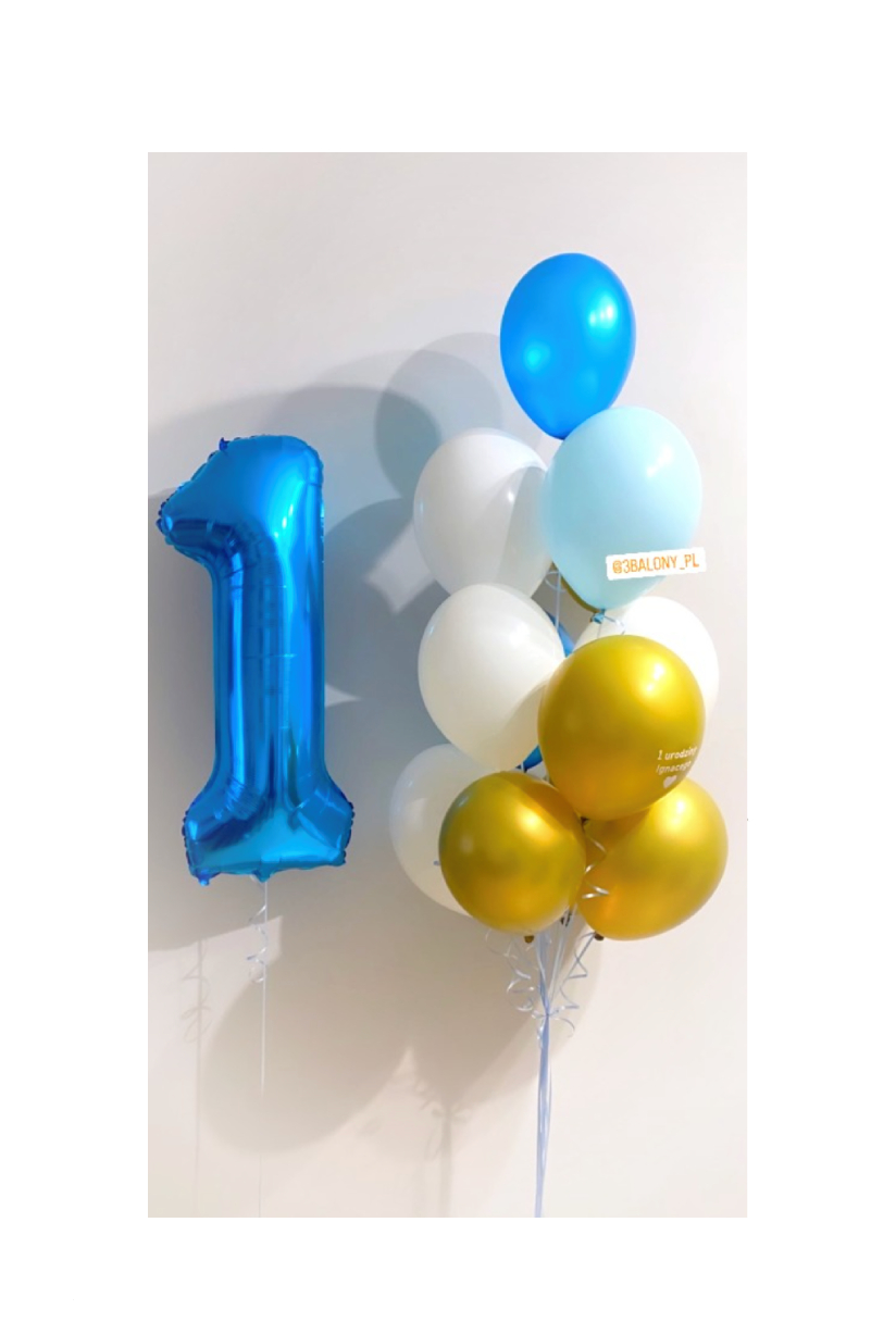 Zestaw balonów na roczek z niebieską cyfrą