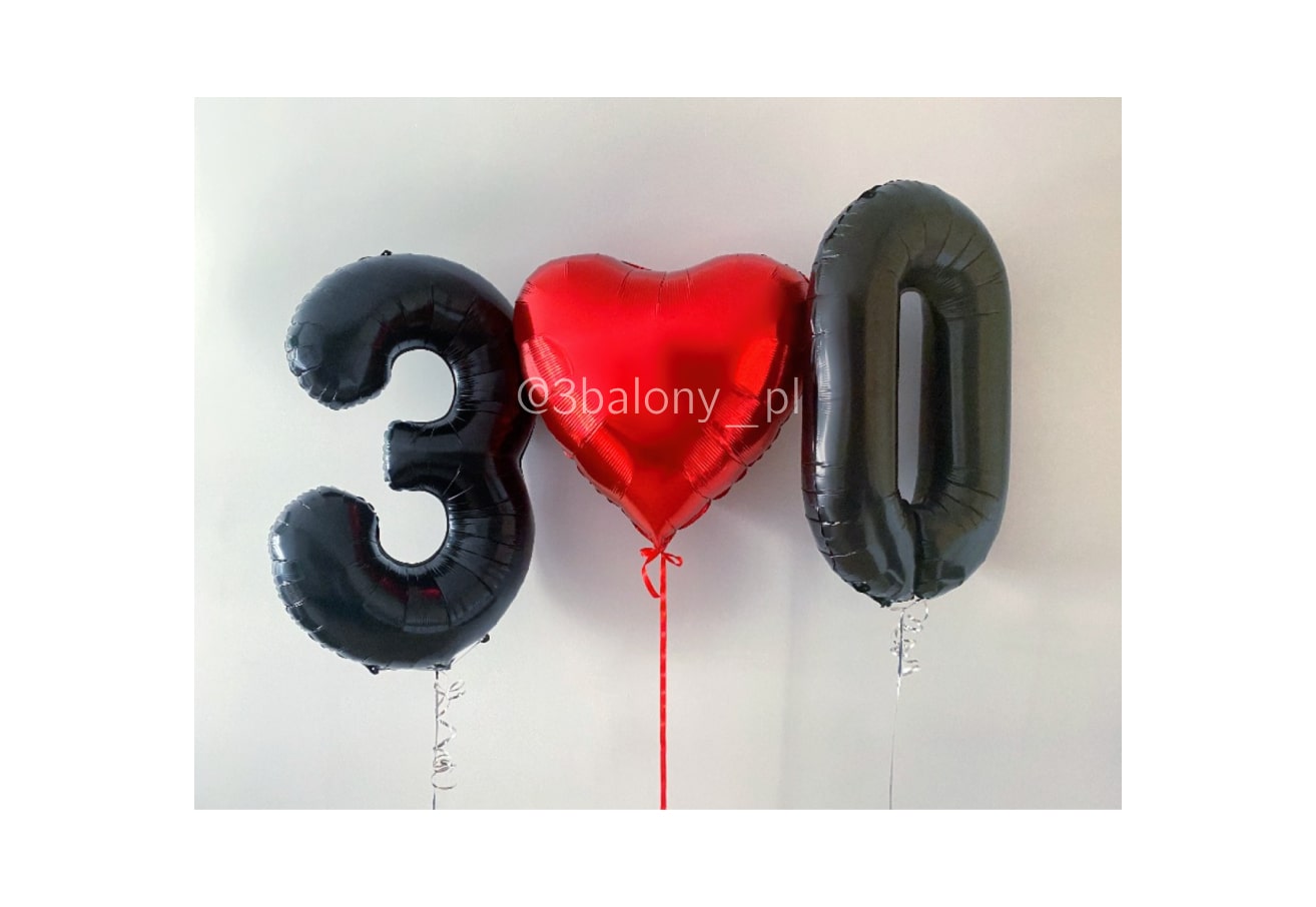 Balony czarne 30 z czerwonym sercem z helem