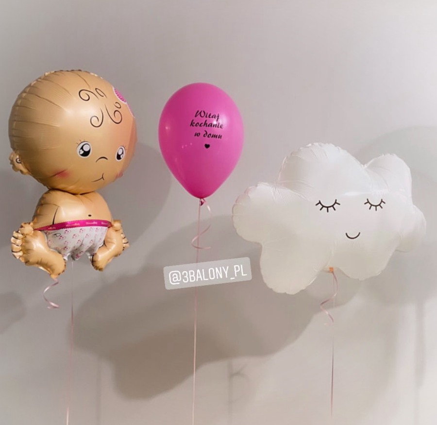 Trzy balony na powitanie dziewczynki