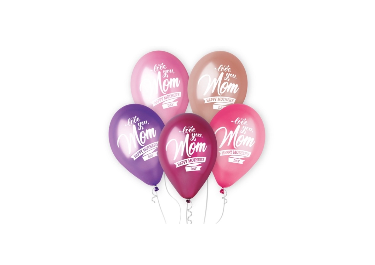 Balon z napisem Love you mom Happy mothers day z helem