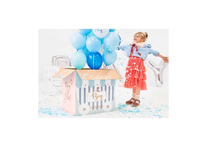 Kolorowe pudełko z nadrukiem BOY OR GIRL?