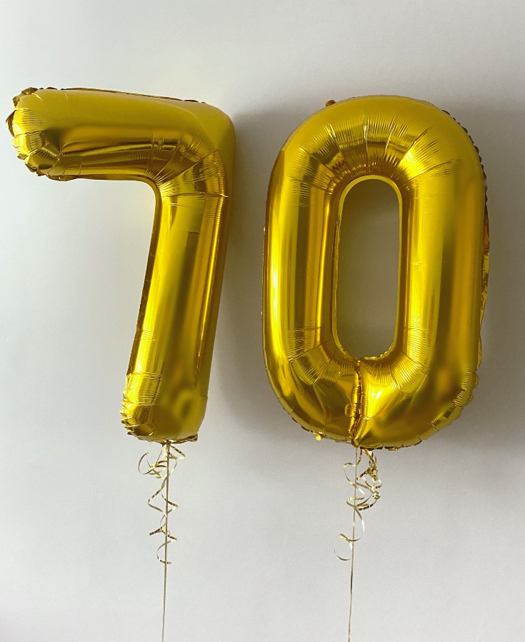 Złote cyfry 70 z helem