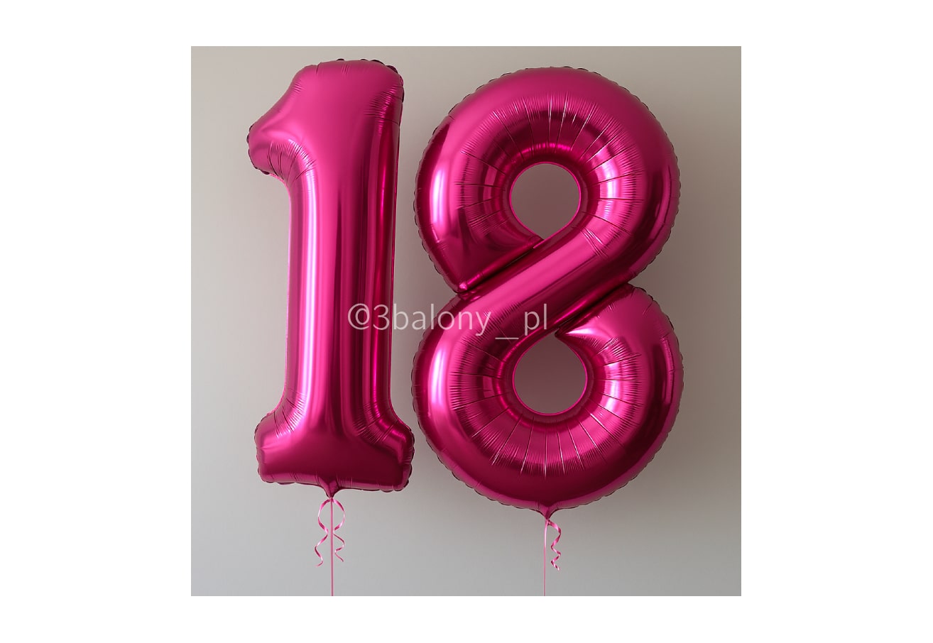 Balon cyfra 1 i 8 w malinowym kolorze z helem