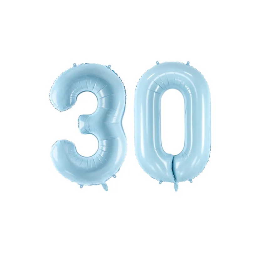 Cyfra 3 i 0, kolor błękit z helem