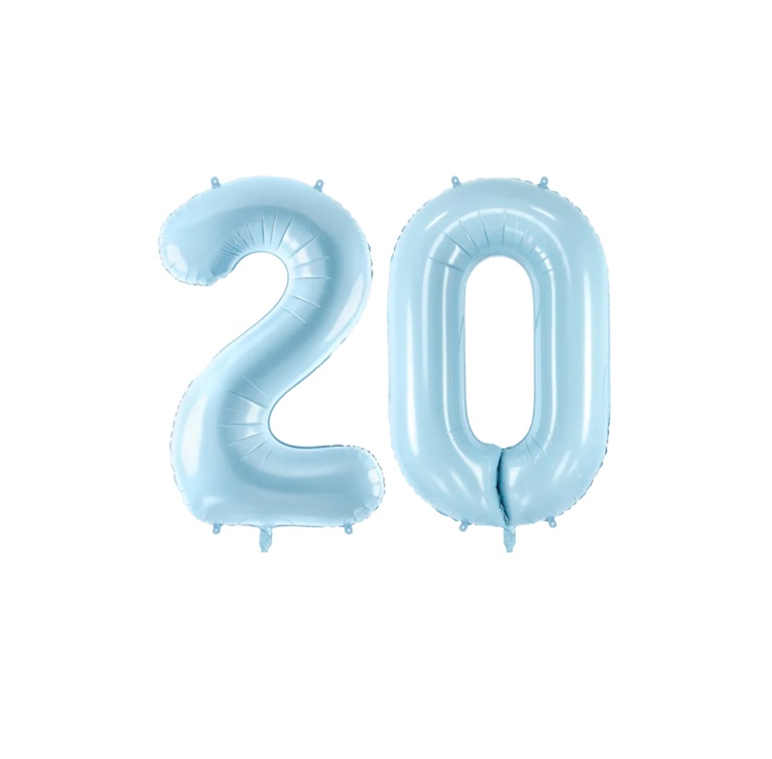 Cyfra 2 i 0, kolor błękit