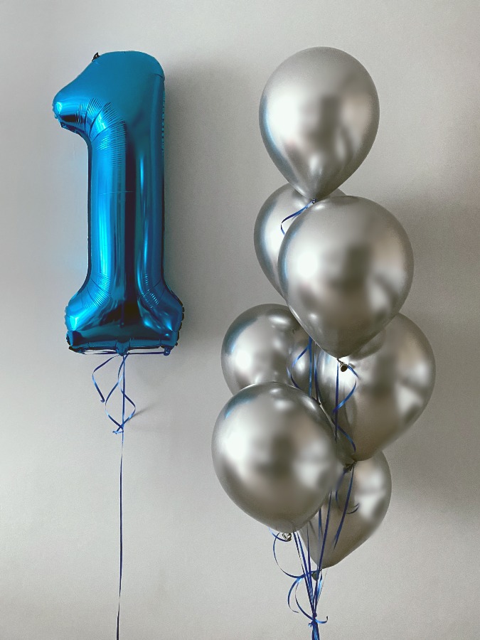 Balony srebrne z cyfrą 1