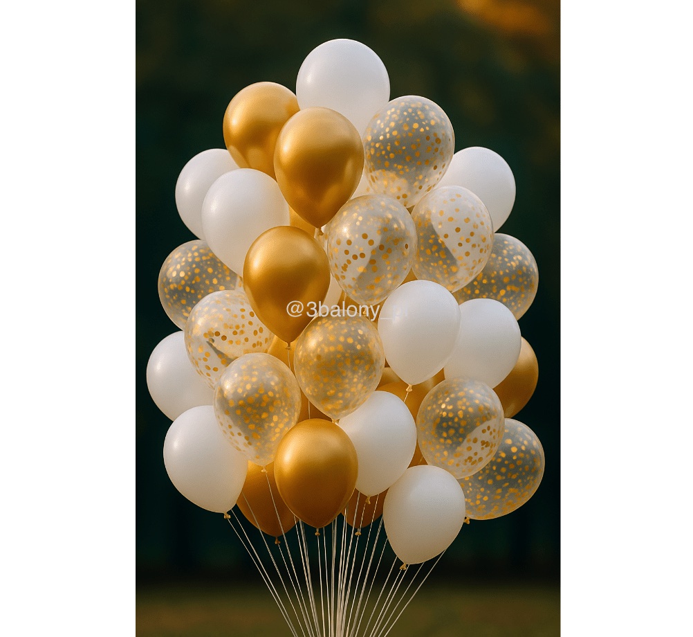 Złote i białe balony na Ślub z helem