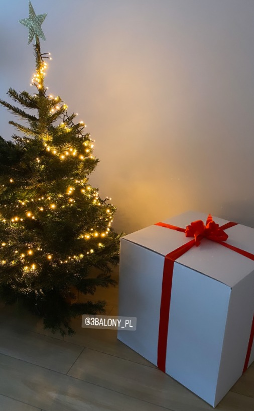 Pusty biały box z czerwoną kokardą