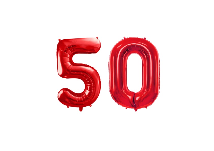 Cyfry 50 w kolorze czerwonym z helem