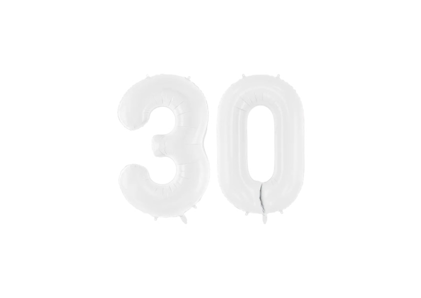 Cyfra 30 w białym kolorze z helem