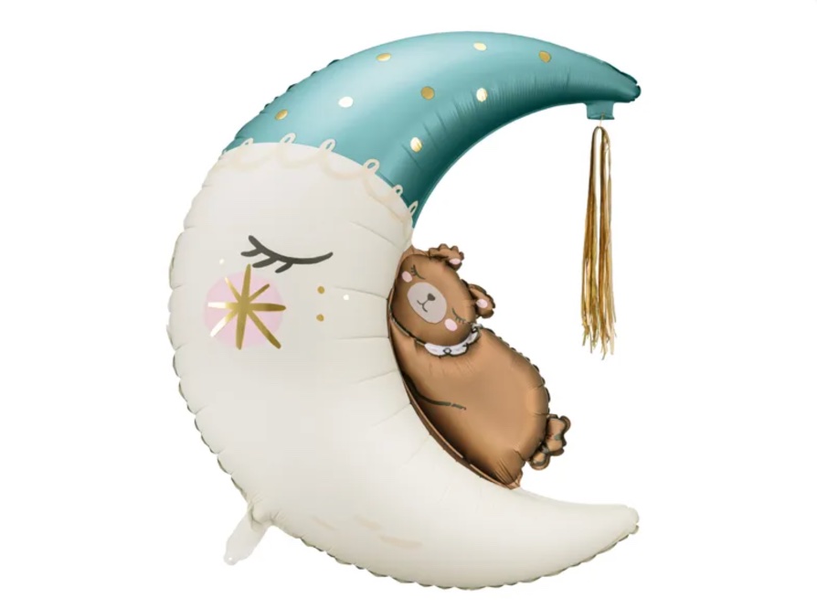 Balon foliowy śpiący Miś na księżycu – blue