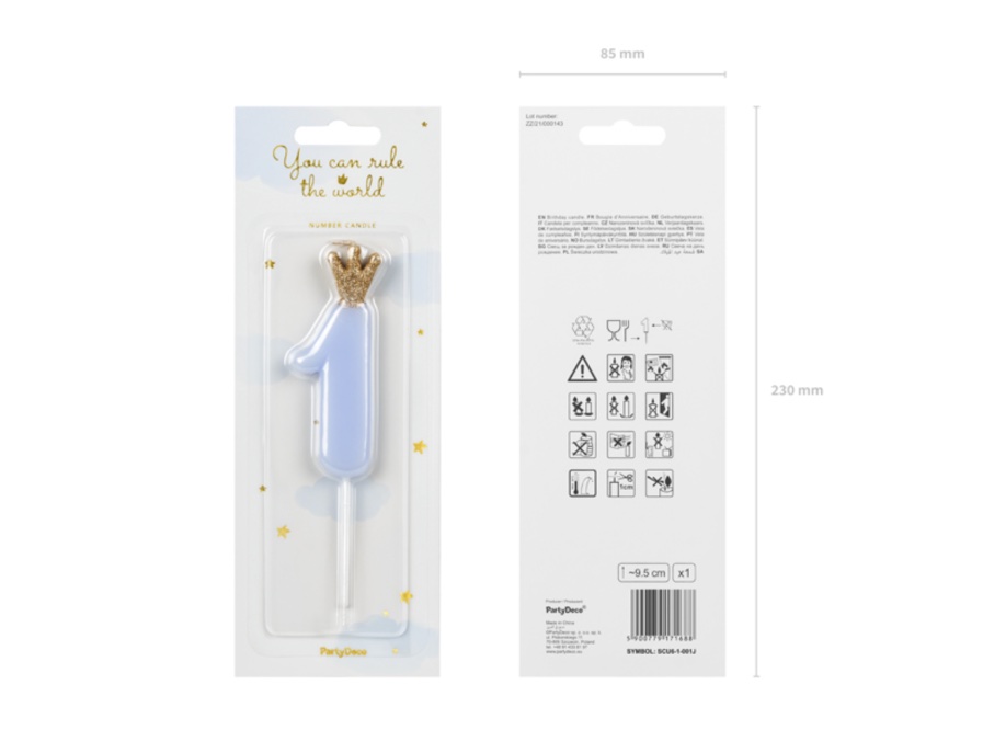 Świeczka urodzinowa cyferka 1 w kolorze błękity (9,5 cm)