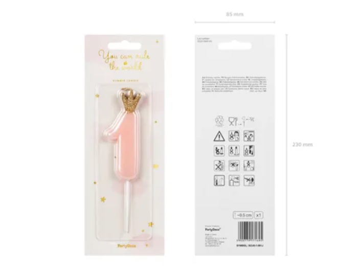 Świeczka urodzinowa cyferka 1 w kolorze jasnego różu (9,5 cm)