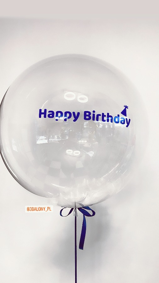 Balon z napisem Happy Birthday w niebieskim kolorze