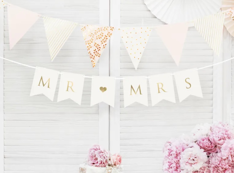 Baner Mr Mrs, biały