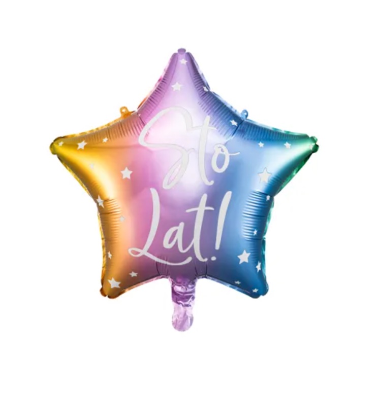 Kolorowa gwiazdka Sto Lat z helem
