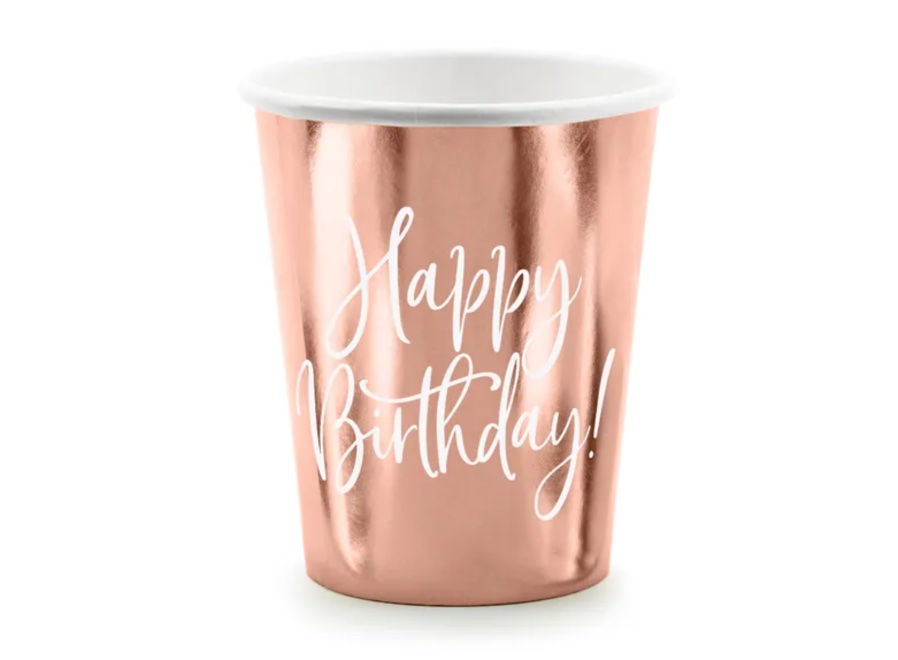 Kubeczki Happy Birthday!, różowe złoto, 260ml (1 op. / 6 szt.)