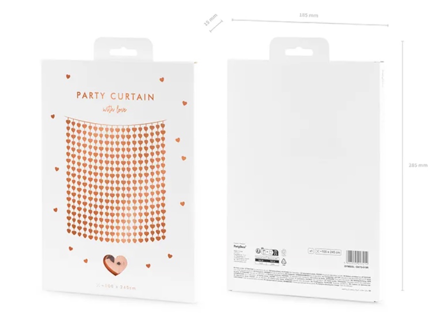 Kurtyna – małe serca, różowe złoto, 100×245 cm