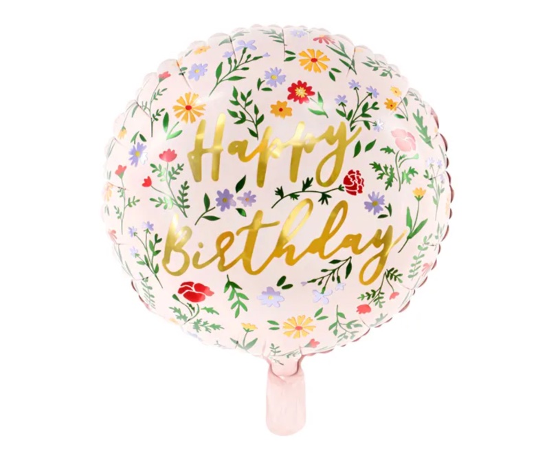 Balon foliowy Happy Birthday, 45 cm, jasny różowy