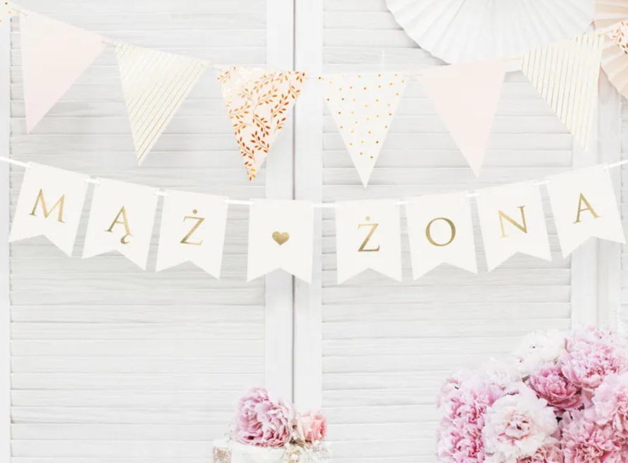 Baner Mąż Żona, biały