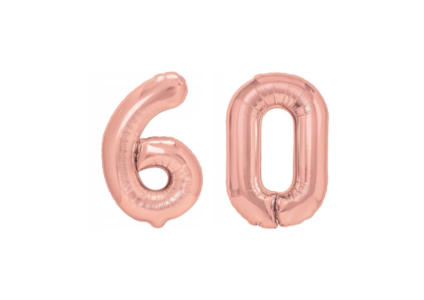 Balony „6” i „0” z helem w kolorze Rose Gold
