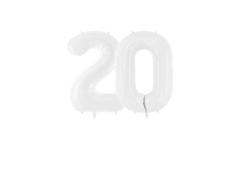 Balony cyfry 2 i 0 w białym kolorze z helem