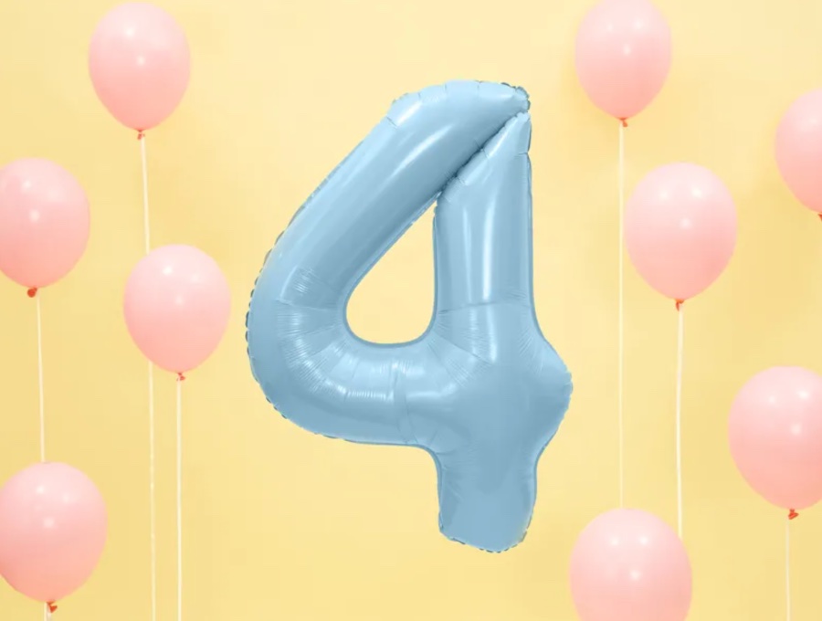 Balon foliowy Cyfra 4, kolor jasny niebieski z helem