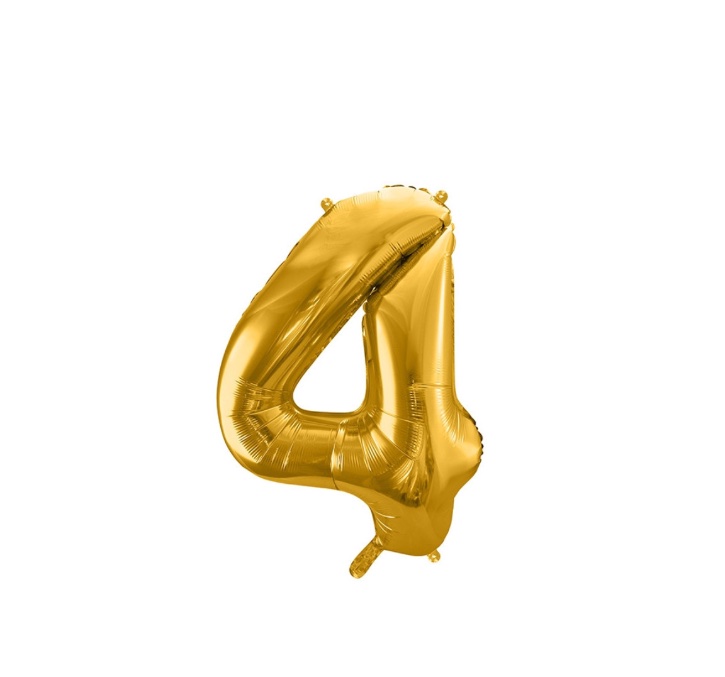 Balon cyfra 4, kolor złoty z helem