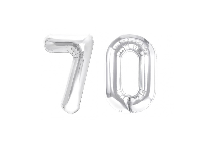 Srebrne cyfry 70 z helem