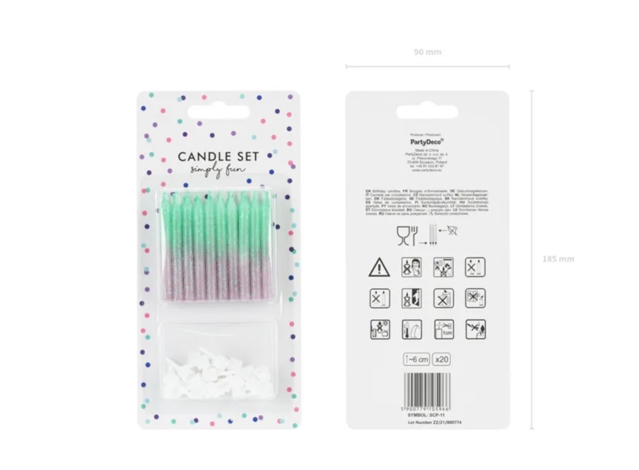 Świeczki urodzinowe ombre (1 op. / 20 szt.)