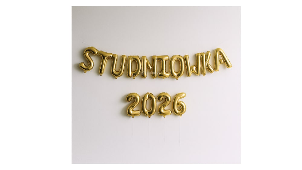 Mały złoty napis balonowy Studniówka 2026