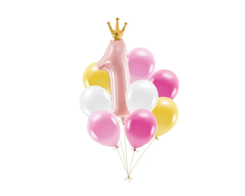 Kolorowe balony lateksowe na roczek z cyfrą 1 pink