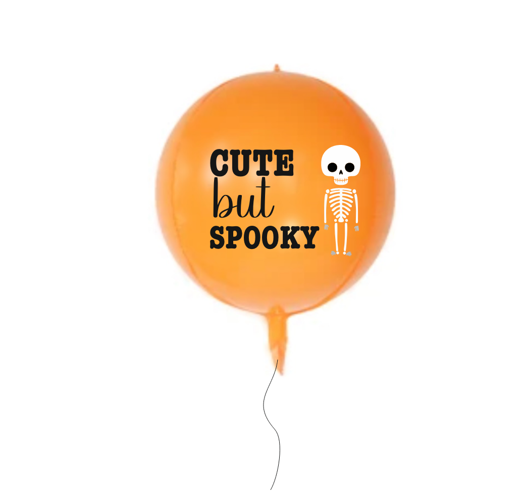 Pomarańczowa kula z helem z napisem cute but spooky