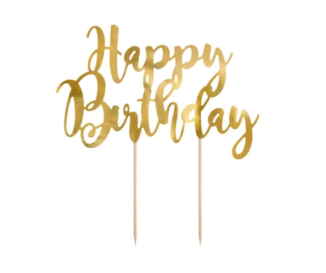 Topper na tort Happy Birthday w złotym kolorze