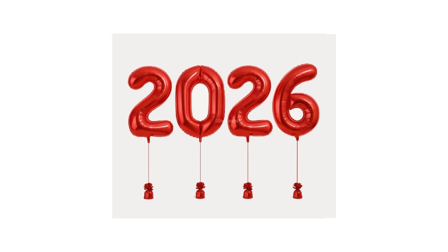 Czerwone balony cyfry 2026 z helem