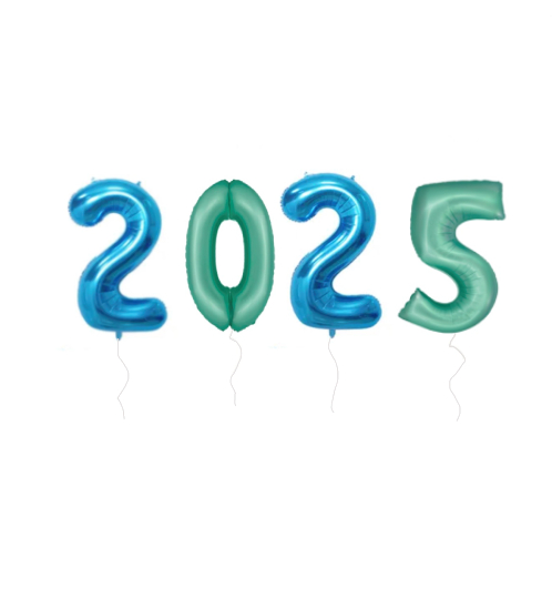 Kolorowe balony cyfry 2025 z helem