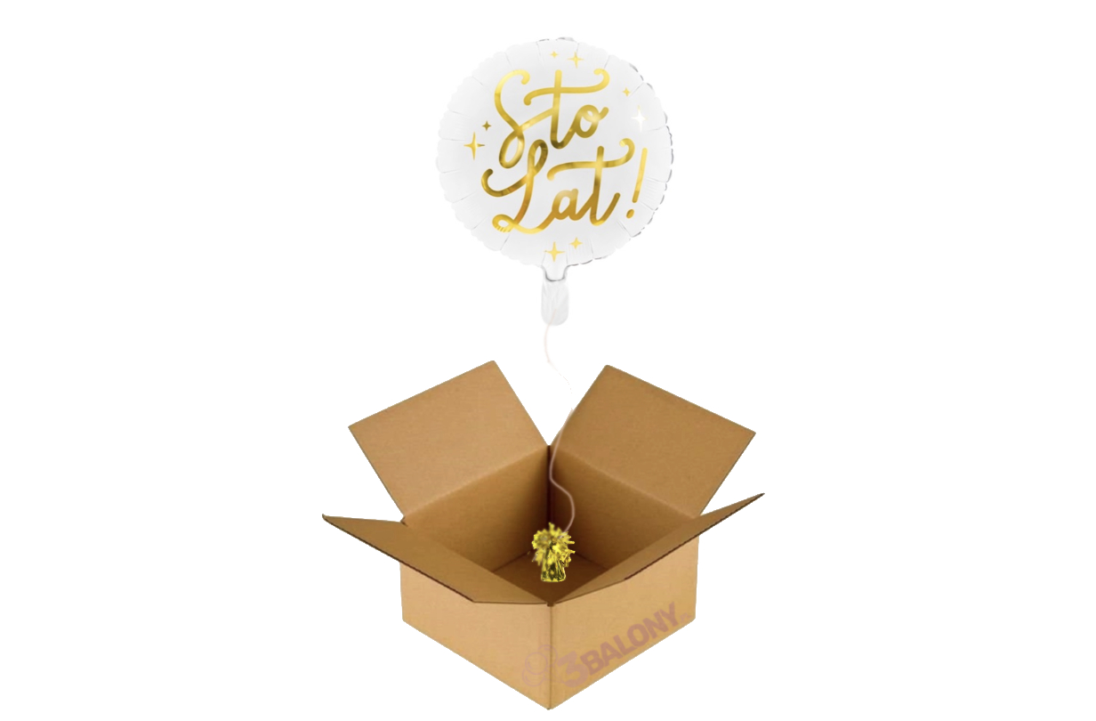 Biały balony z napisem STO LAT w pudełku