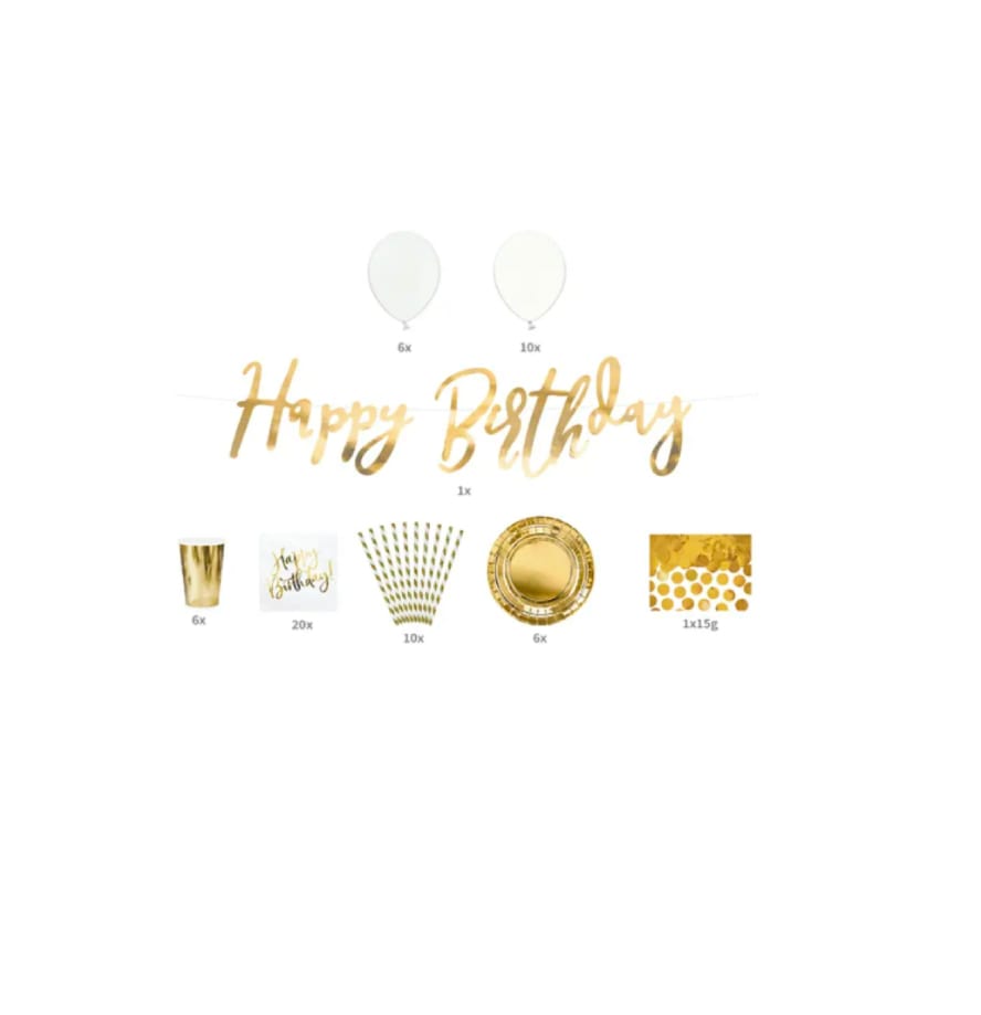 Zestaw dekoracji w kolorze złoto – Birthday party
