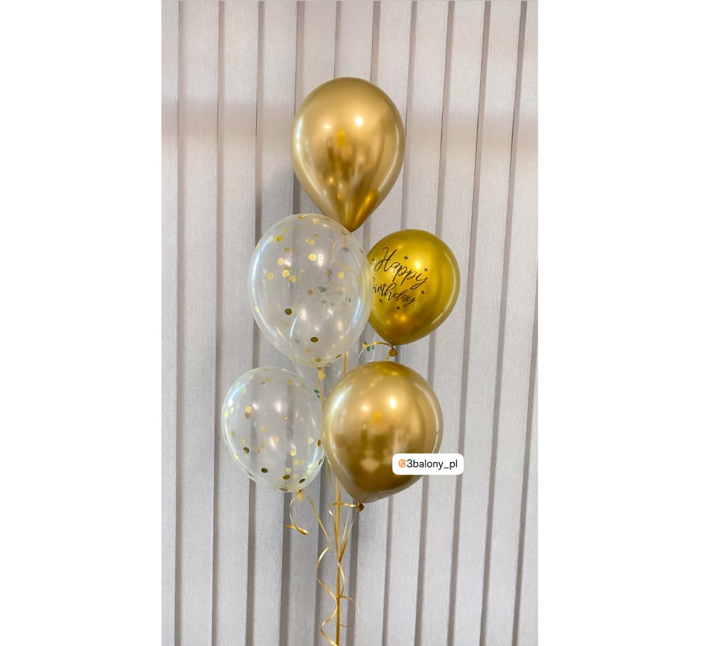 Sześć balonów w bukiecie w złotej kolorystyce